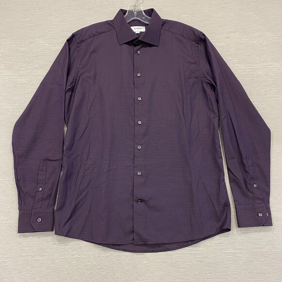 ETON Shirt Mens XL 17 43 Slim Fit Dark Purple Button Front Long Sleeve - Picture 2 of 15